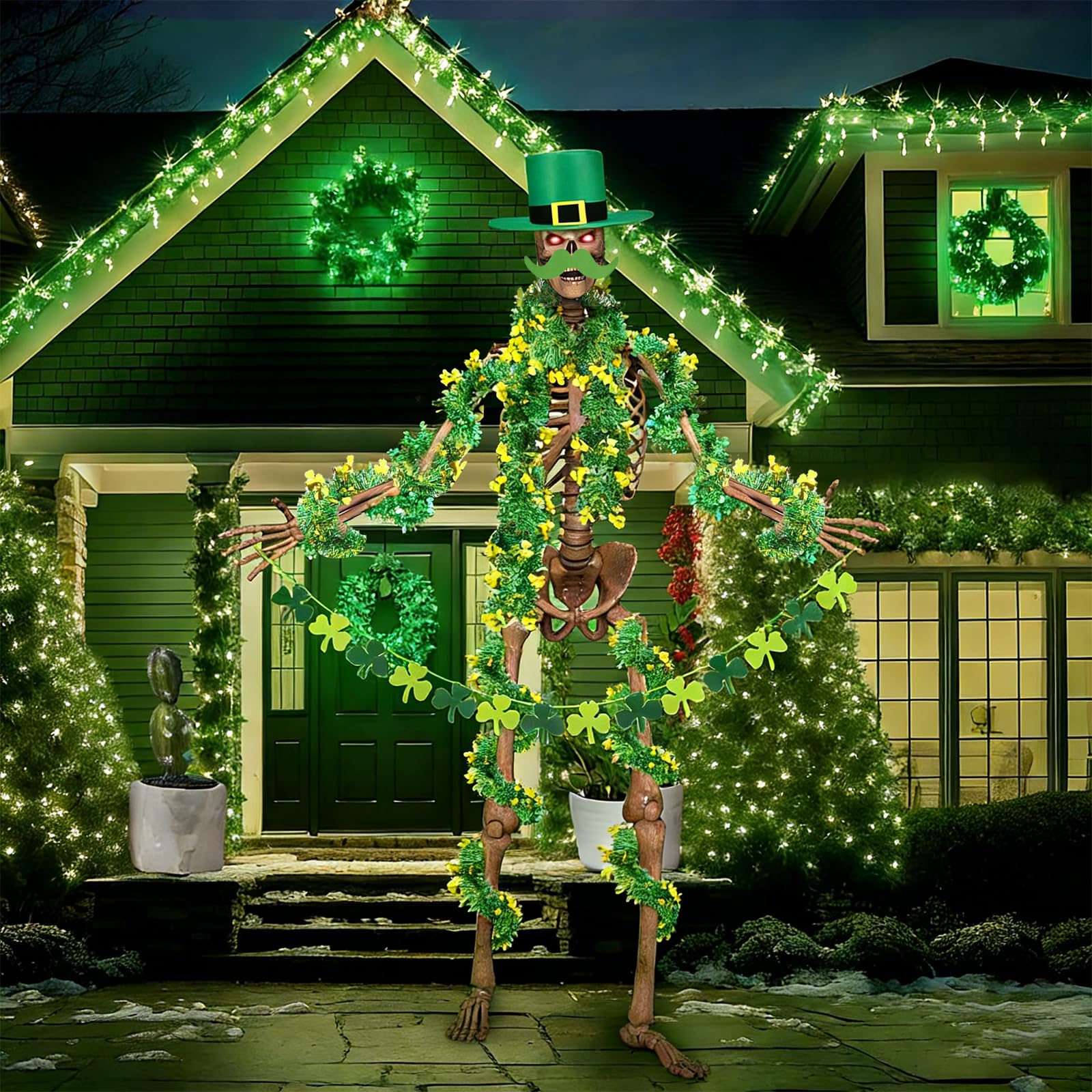 Sitroasho outdoor skeleton garden display with green accents.