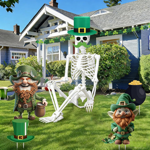 Sitroasho top hat and beard on skeleton for standout outdoor display.