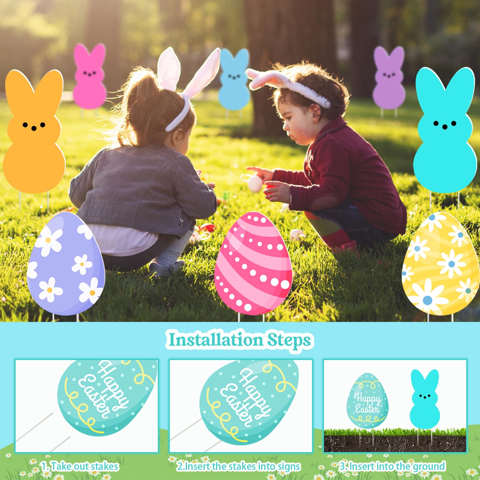 SIUNIE pastel Easter yard sign lemon yellow bunny egg brightens porch decor