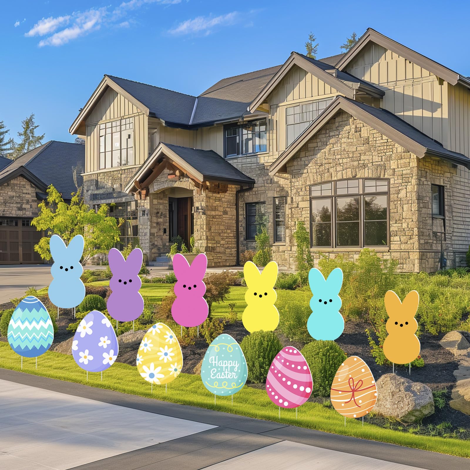 SIUNIE pastel Easter yard sign orange bunny egg enhances backyard celebrations