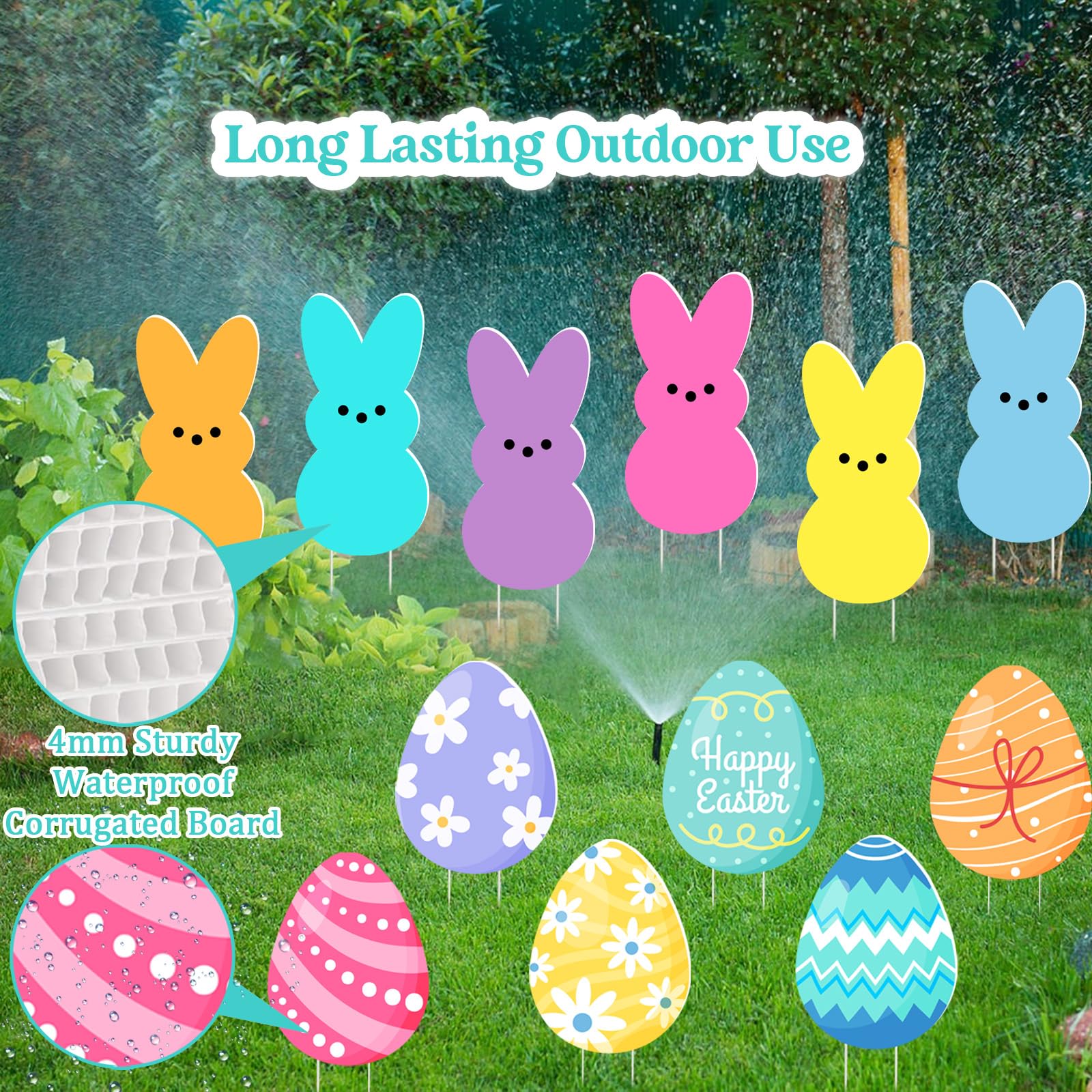 SIUNIE pastel Easter yard sign sky blue bunny egg stands out on the lawn