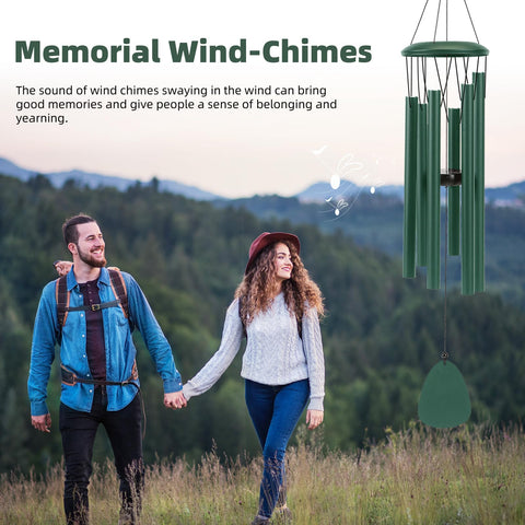 SixBEE aluminium wind chime 26in green hung on garden wall provides a soothing soundscape.