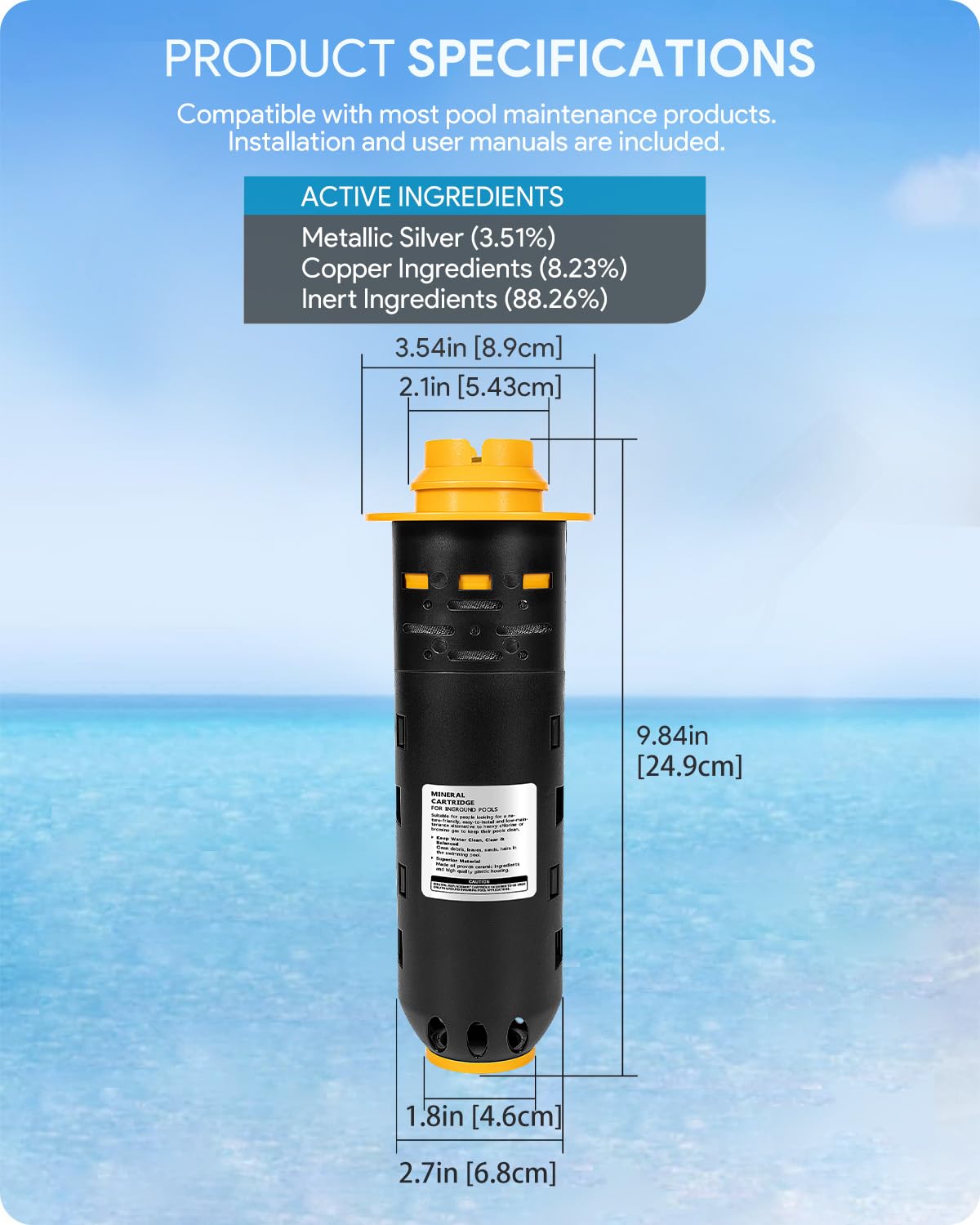 Durable PVC housing protects cartridge under pool conditions