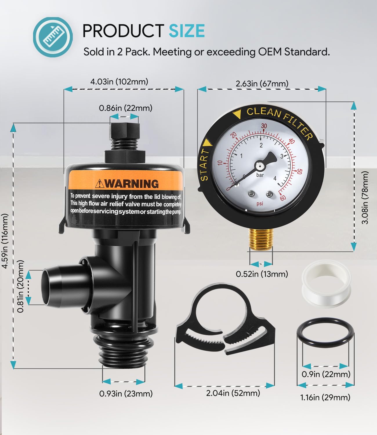 sixcow relief valve kit contents including gauge ensures complete replacement