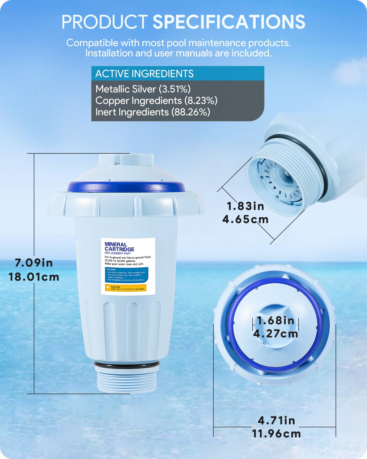 Long-lasting Sixcow mineral cartridge designed for up to six months of use.