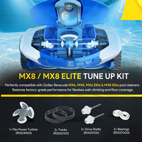 sixcow MX8 Elite kit heavy-duty tracks improve durability for tough pool debris.
