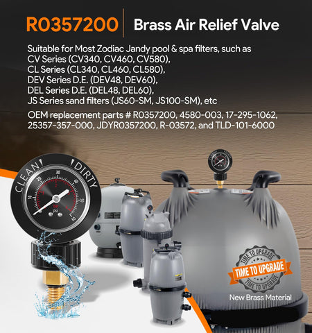 R0357200 brass air release valve fits Zodiac Jandy filters and seals