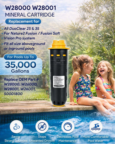 Sixcow mineral cartridge W28000 replacement enabling DIY swap for up to 35,000 gallon pools