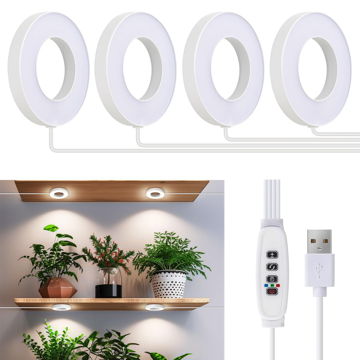 SIYOMG ceiling halo grow light with four heads for even indoor plant lighting