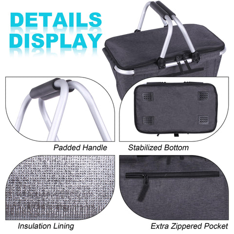 SIYUAN large lightweight picnic basket fits groceries and essentials
