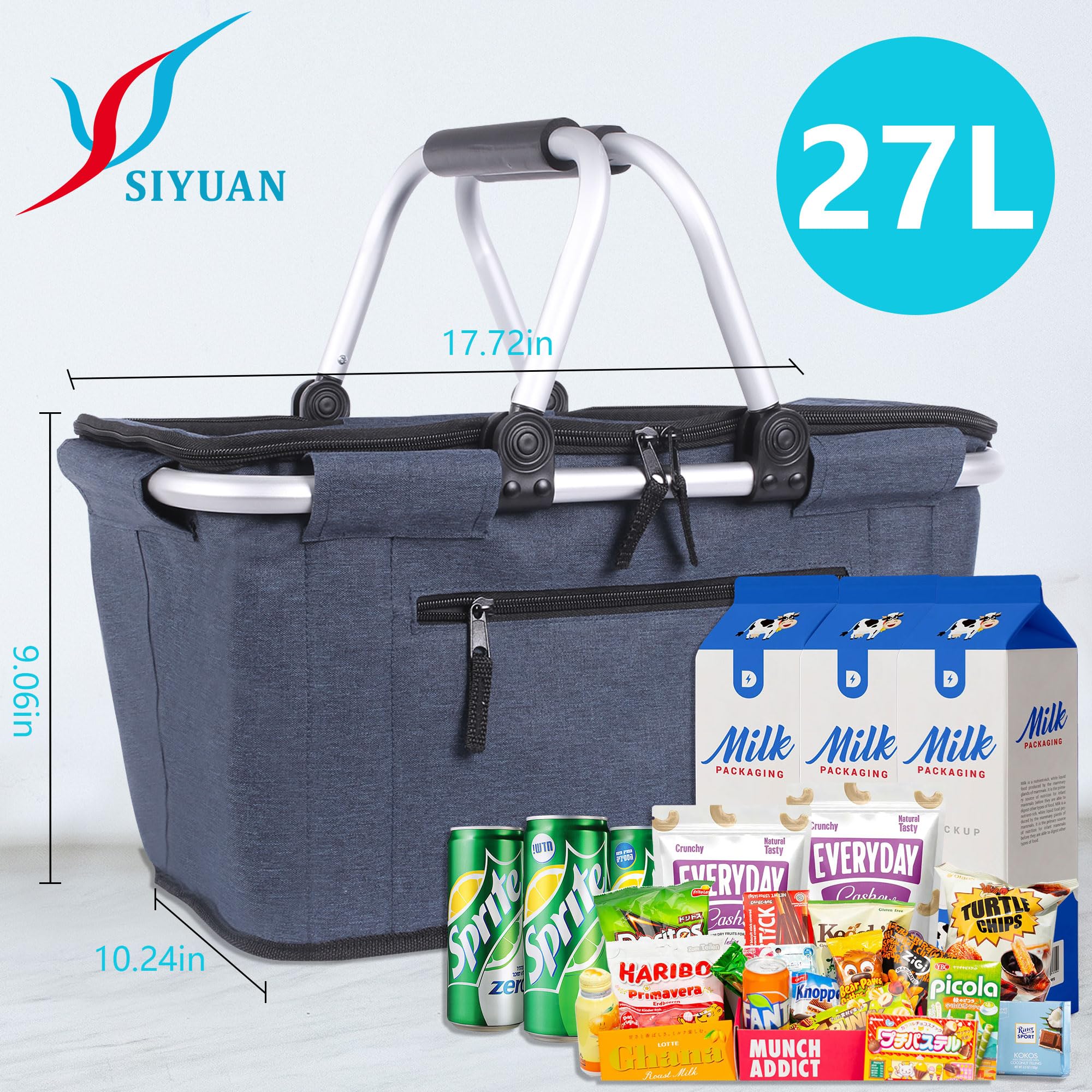 SIYUAN Picnic Basket lid open blue shows quick access to snacks.