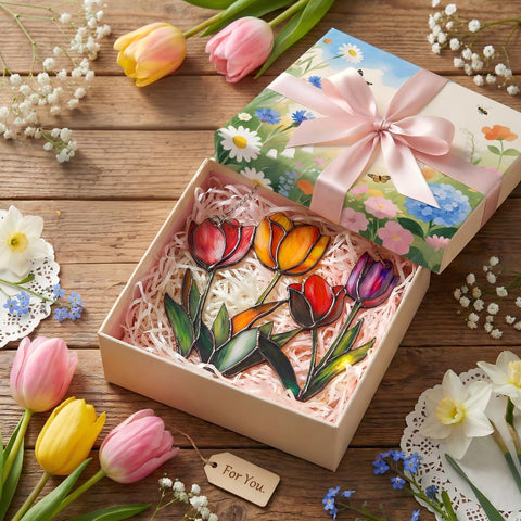 Sizavi Tulip stained glass wall decor adding shimmer to daylight