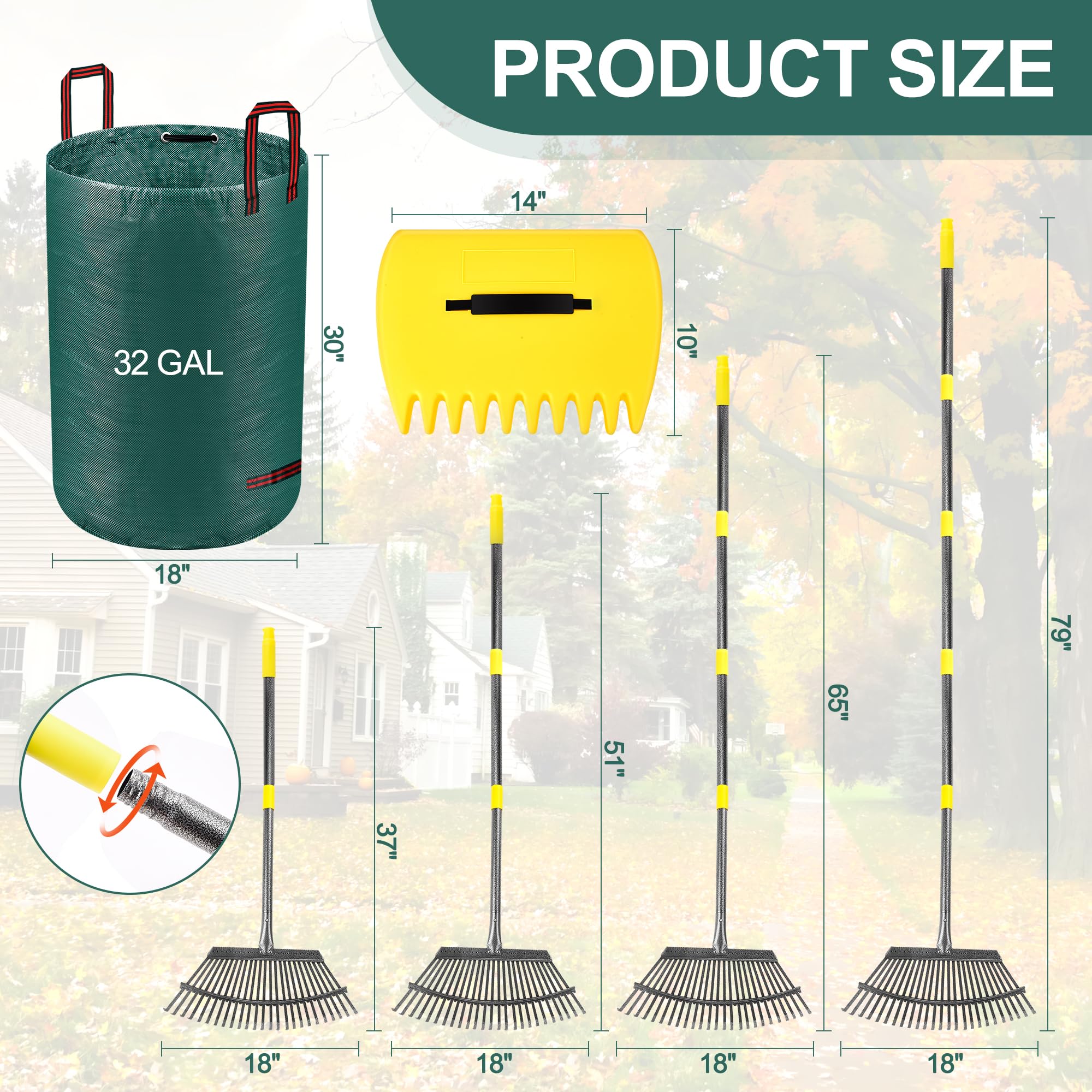 SJPLZQC leaf rake with 25 tines for thorough debris collection