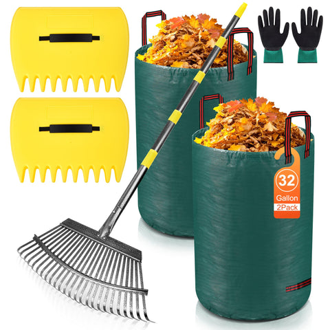 SJPLZQC adjustable garden leaf rake with 18-inch wide head for efficient yard cleanup