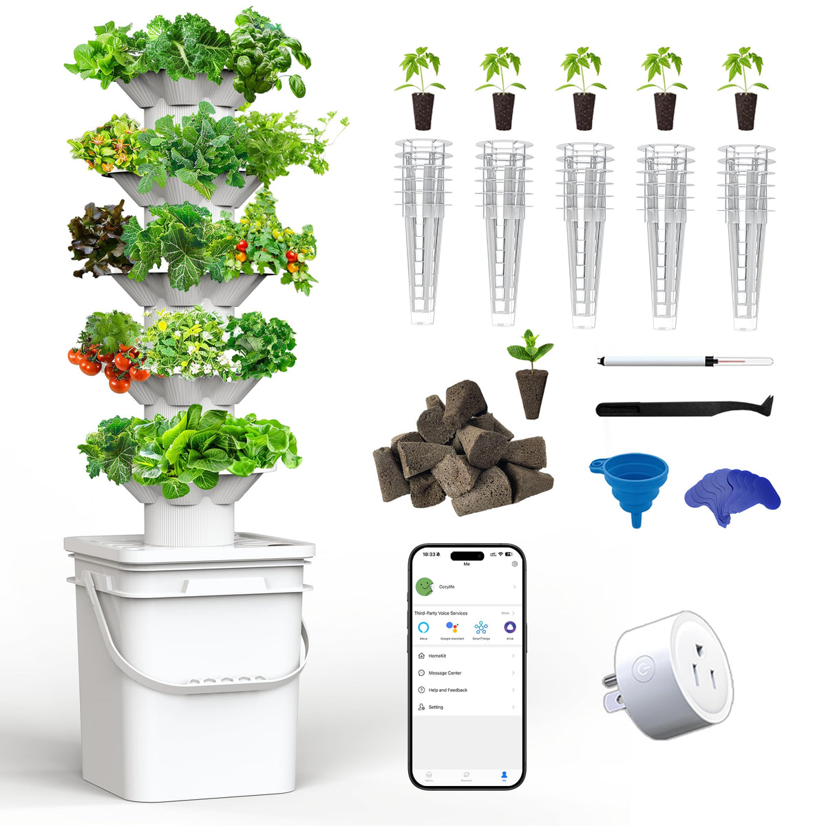 SJZXUV hydroponic tower with five layers, compact indoor vertical garden.