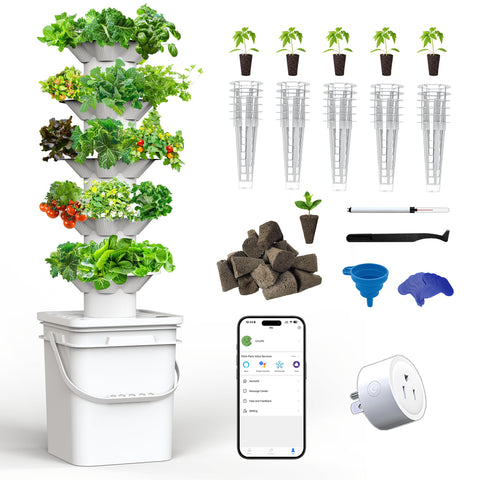 SJZXUV hydroponic tower with five layers, compact indoor vertical garden.