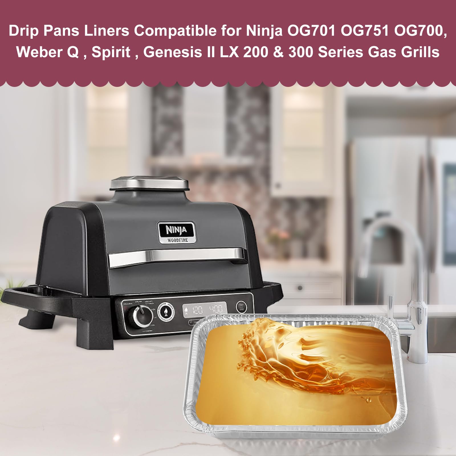 SJZZKCJ drip-pan liner for Weber Genesis-compatible grills; protects grill and simplifies cleanup.