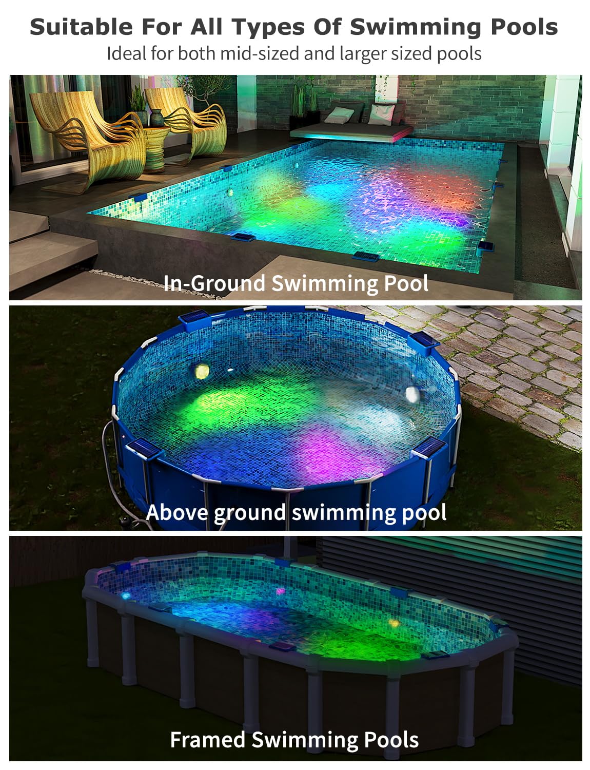 Skairipa pool lights with remote control for easy color and timing changes.