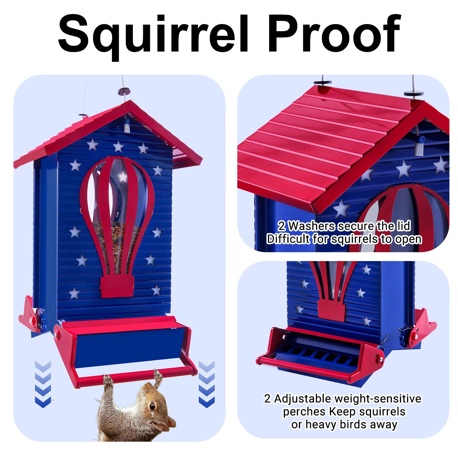 Skaithee gravity-protection bird feeder with outdoor metal construction helps deter intruders.