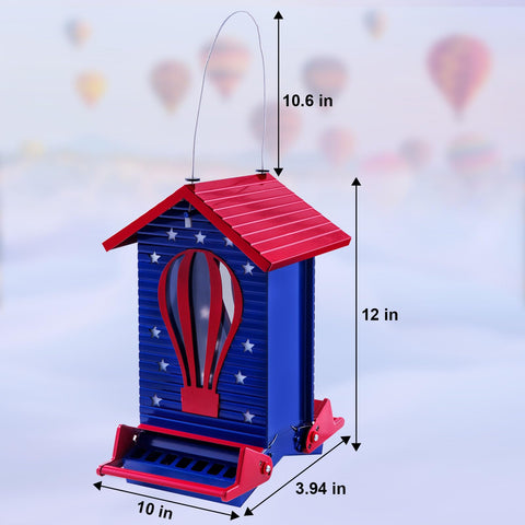 Skaithee rust-proof, weather-resistant metal feeder keeps seed dry and accessible year-round.