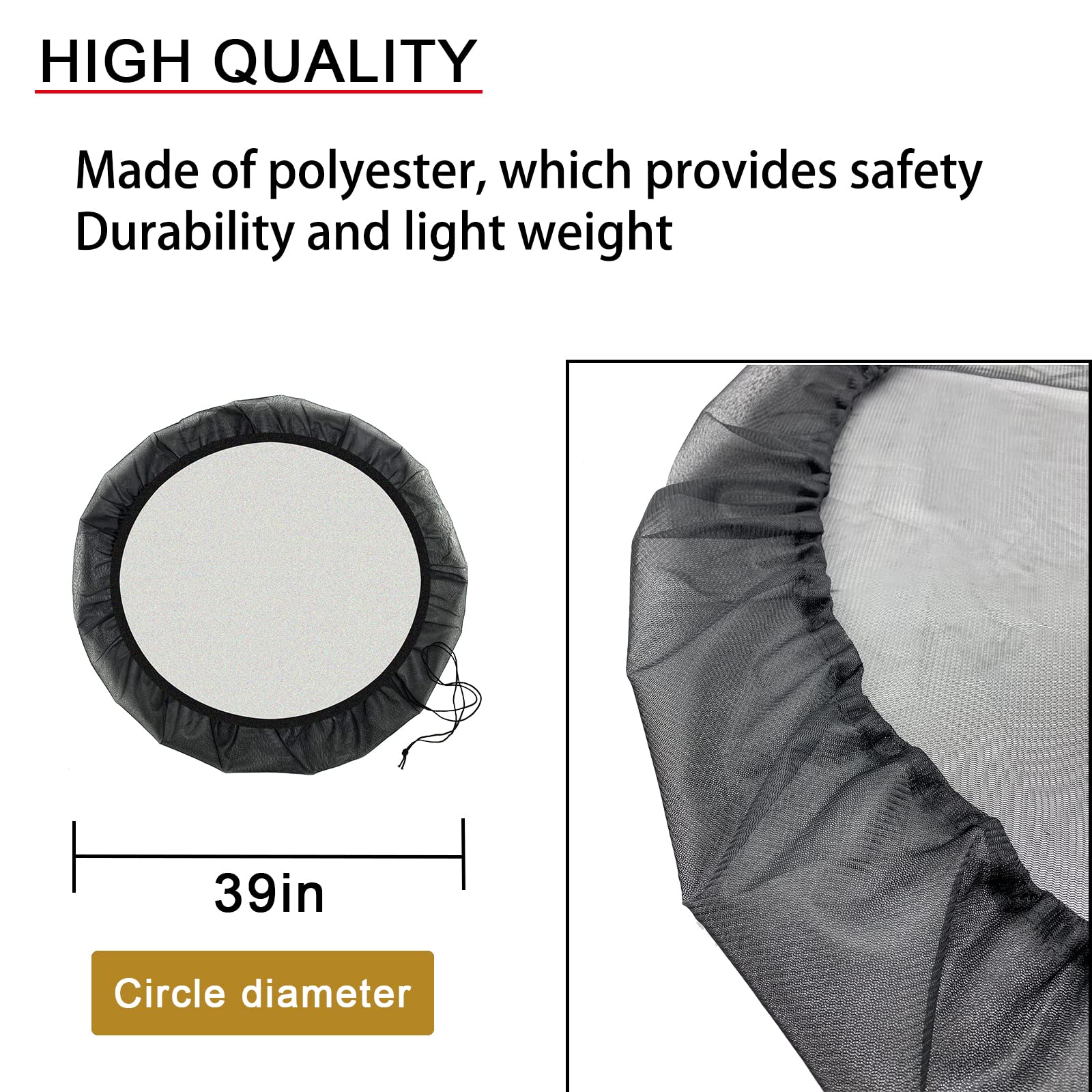Drawstring mesh secures the rain barrel cover against windy days.