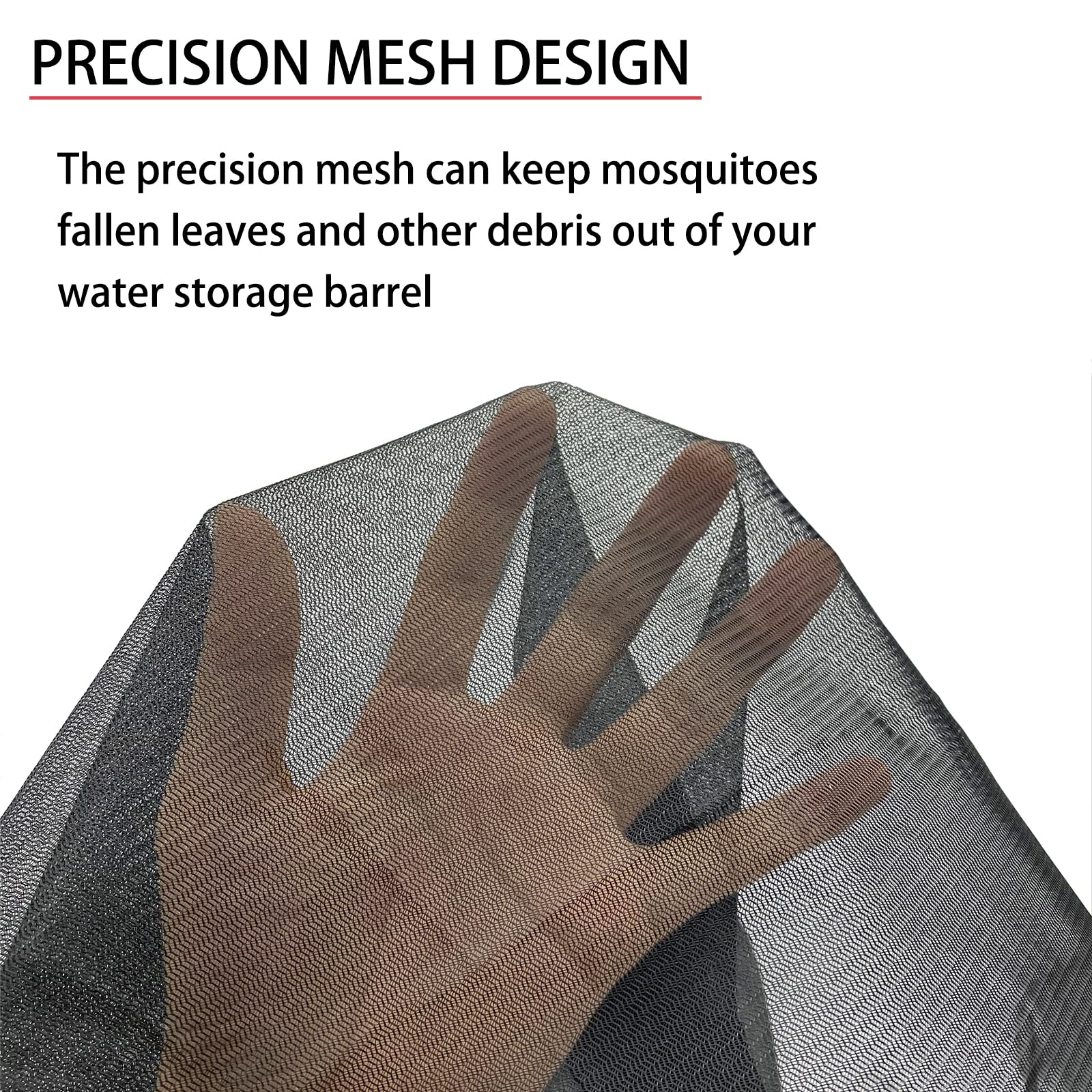 Durable polyester cover blocks leaves and debris from the water barrel.