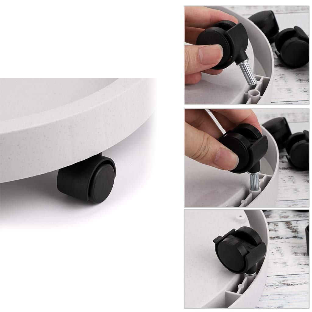 Smooth wheels protect floors while moving a heavy planter.