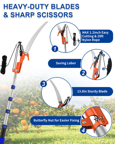 SKGPOLE 13.8-inch blade and scissors provide clean, precise cuts on branches.