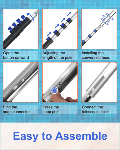 SKGPOLE compatible with skimmer nets, brushes, and vacuum heads for versatile cleaning.