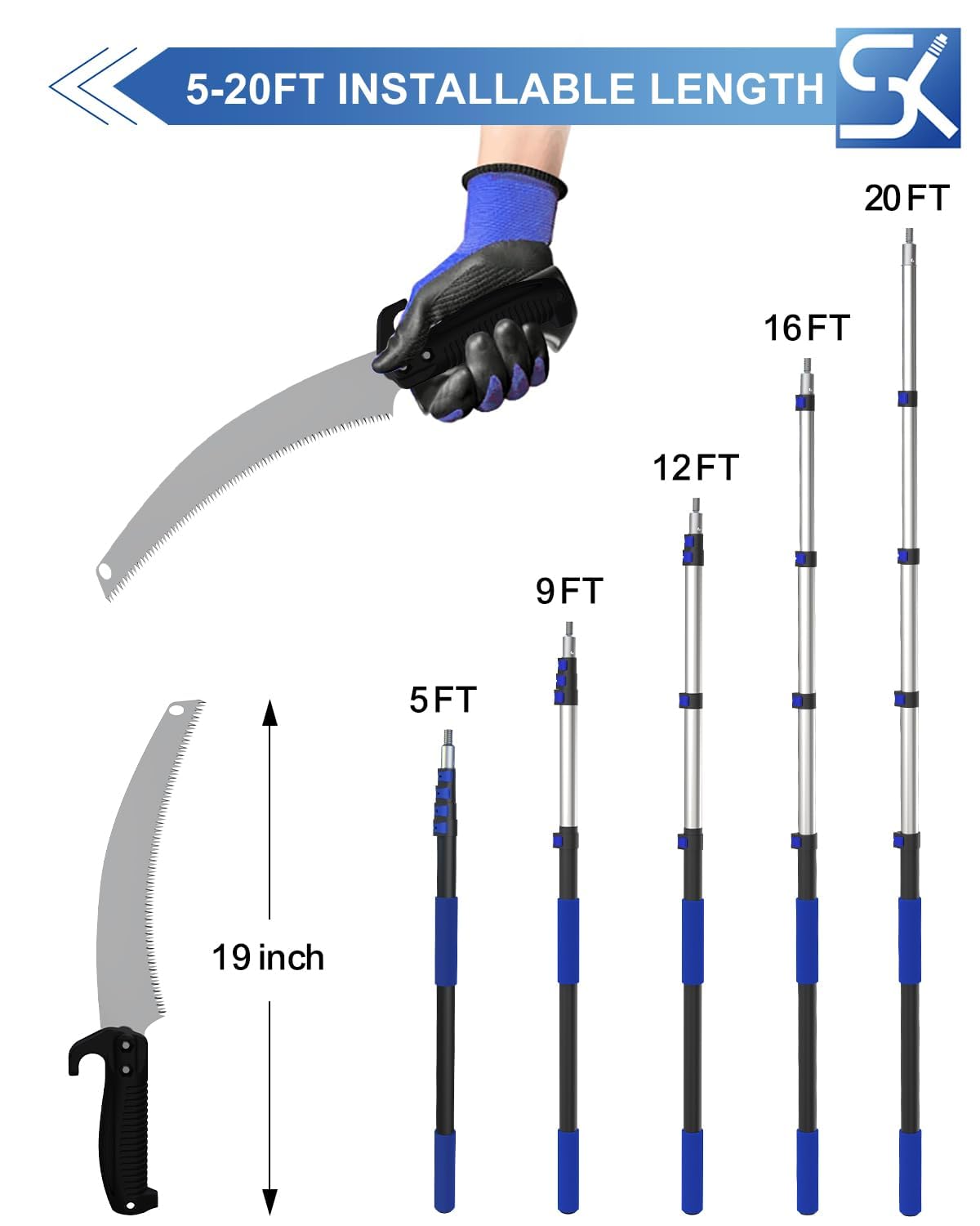 SKGPOLE aluminum extension pole for durable, stable reach