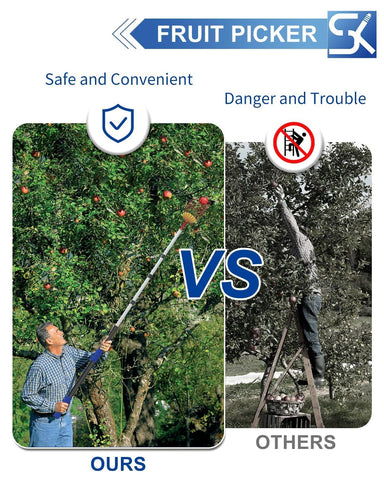 SKGPOLE aluminum telescoping pole shown for durability and lightness during harvest