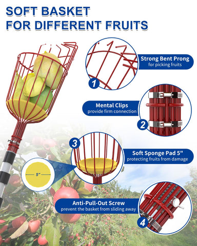 SKGPOLE fruit picker basket with foam pad cushions fruit during harvest.