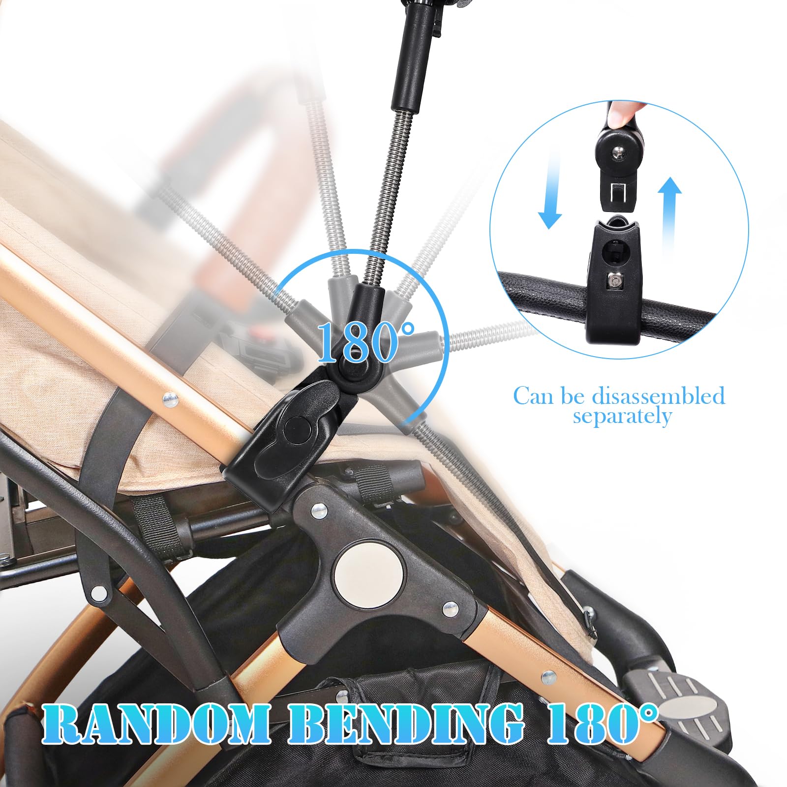 Skibiles clip-on umbrella on a beach chair for portable sun protection.