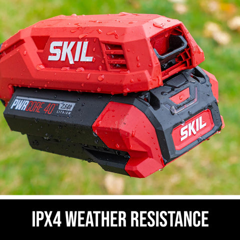SKIL 40V trimmer kit shown with battery and charger