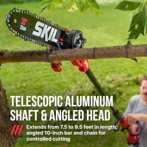 SKIL PWR CORE 40 angled-head design improves pruning control.