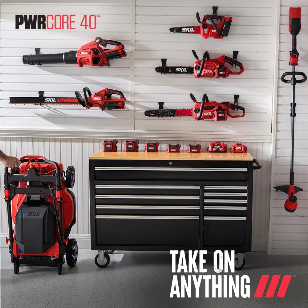SKIL PWR CORE 40 cordless pole saw kit enables fast yard maintenance.