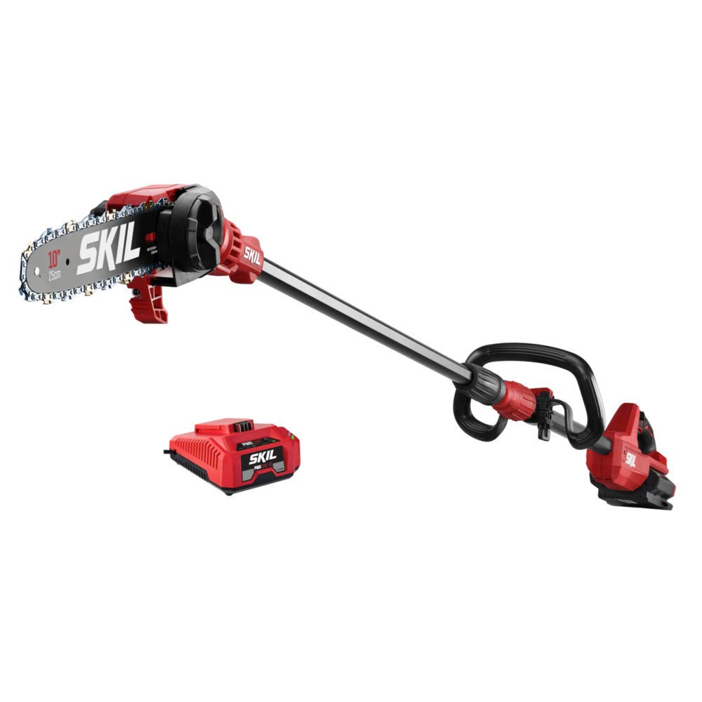 SKIL PWR CORE 40 pole saw with 10-inch bar for precise limb trimming.
