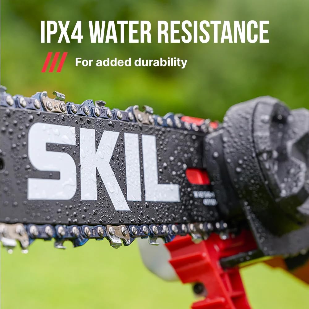 SKIL PWR CORE 40 tool-less chain tensioning for quick setup.