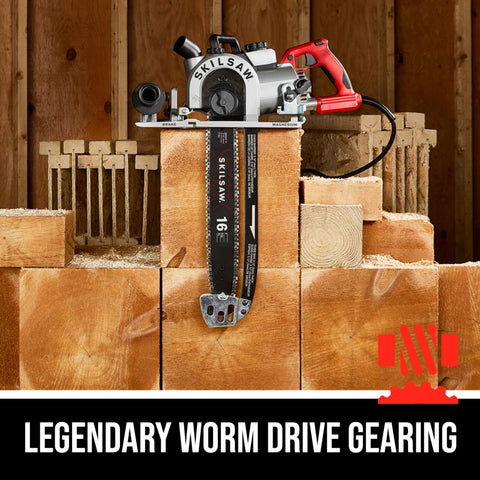 SKIL SPT55-11 16in worm drive side view highlights rugged build for tough carpentry tasks
