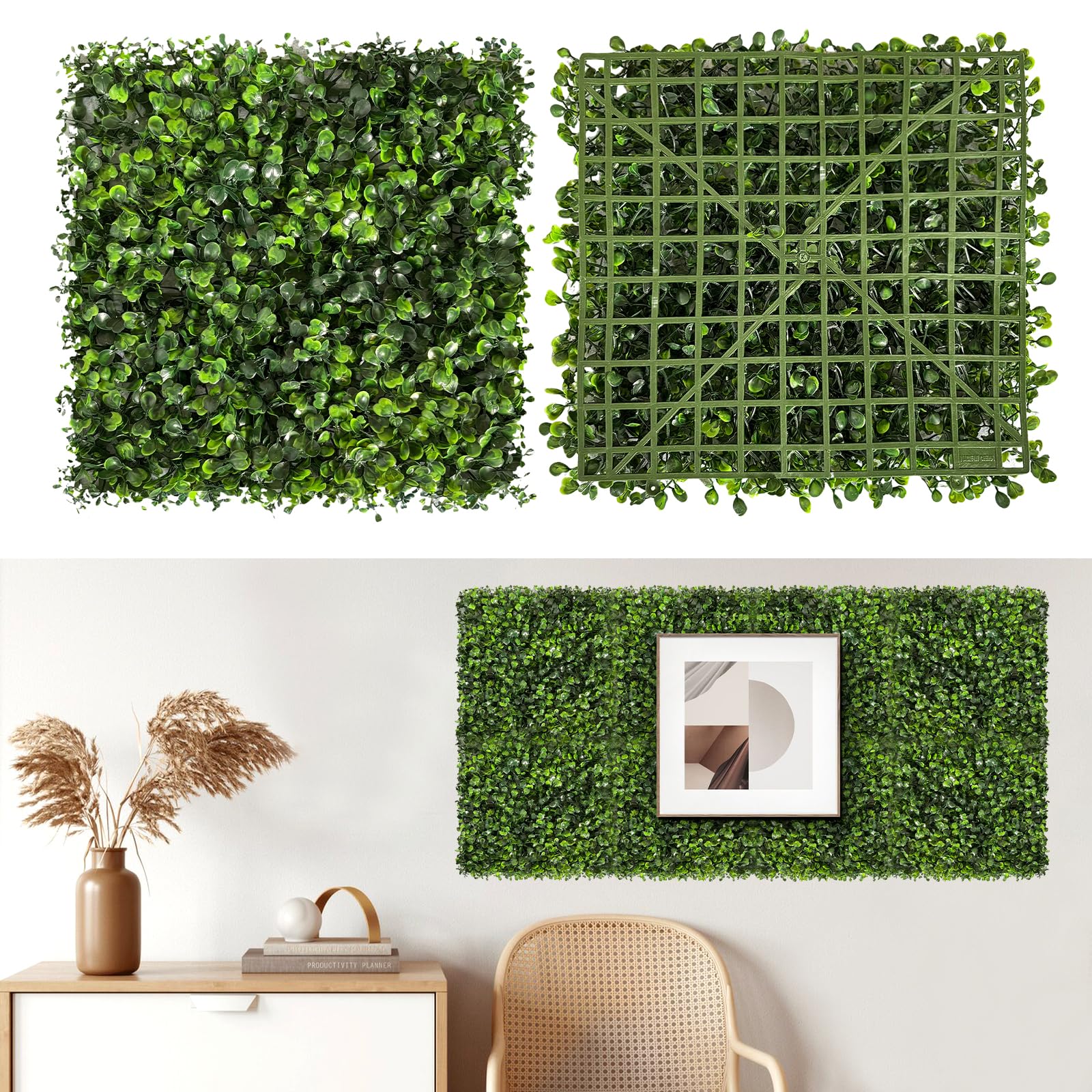 Skloopearg artificial grass wall panel close-up showing dense greenery for a natural backdrop.