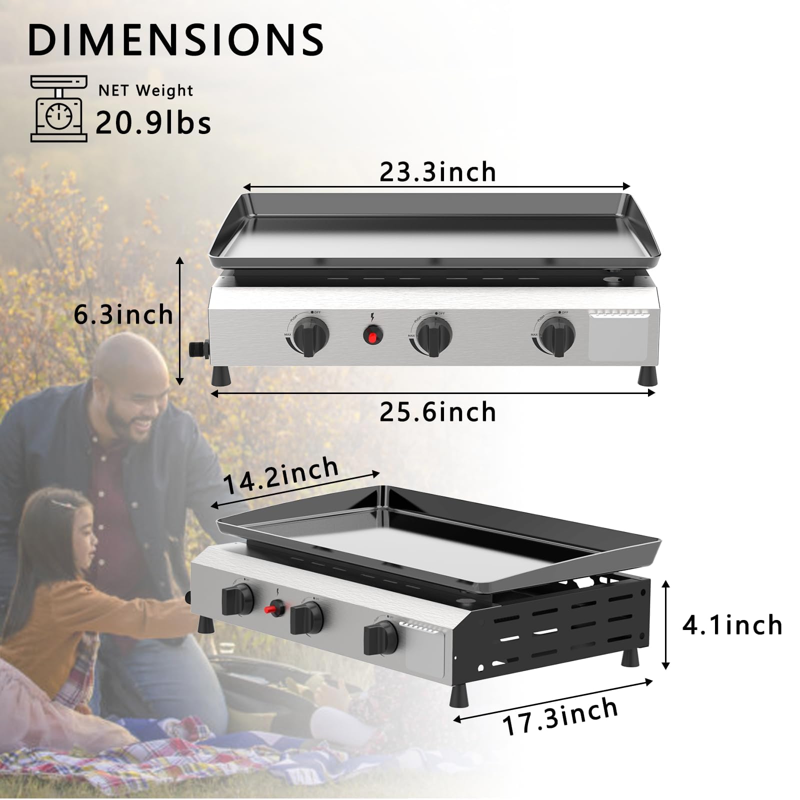 Two side shelves and lower rack provide extra prep space and storage