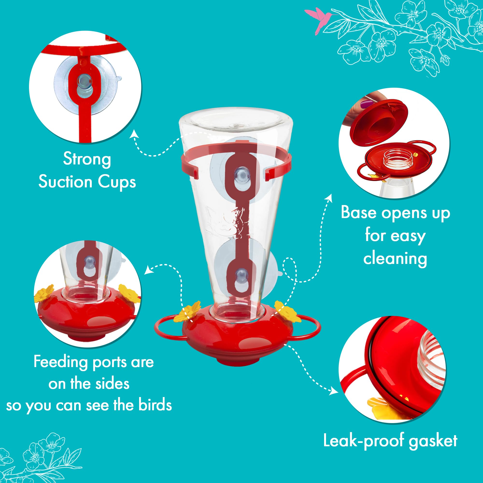 Leak-proof base design helps keep nectar where it belongs.