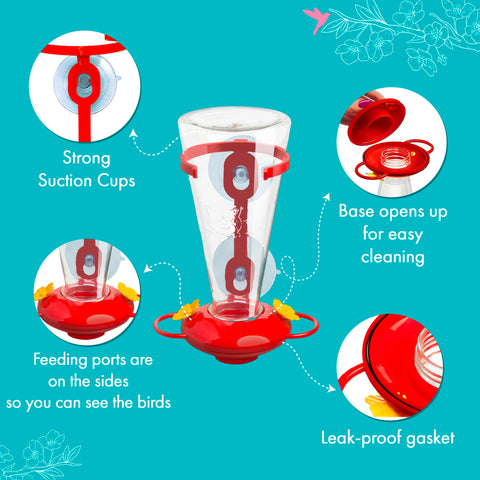 Leak-proof base design helps keep nectar where it belongs.