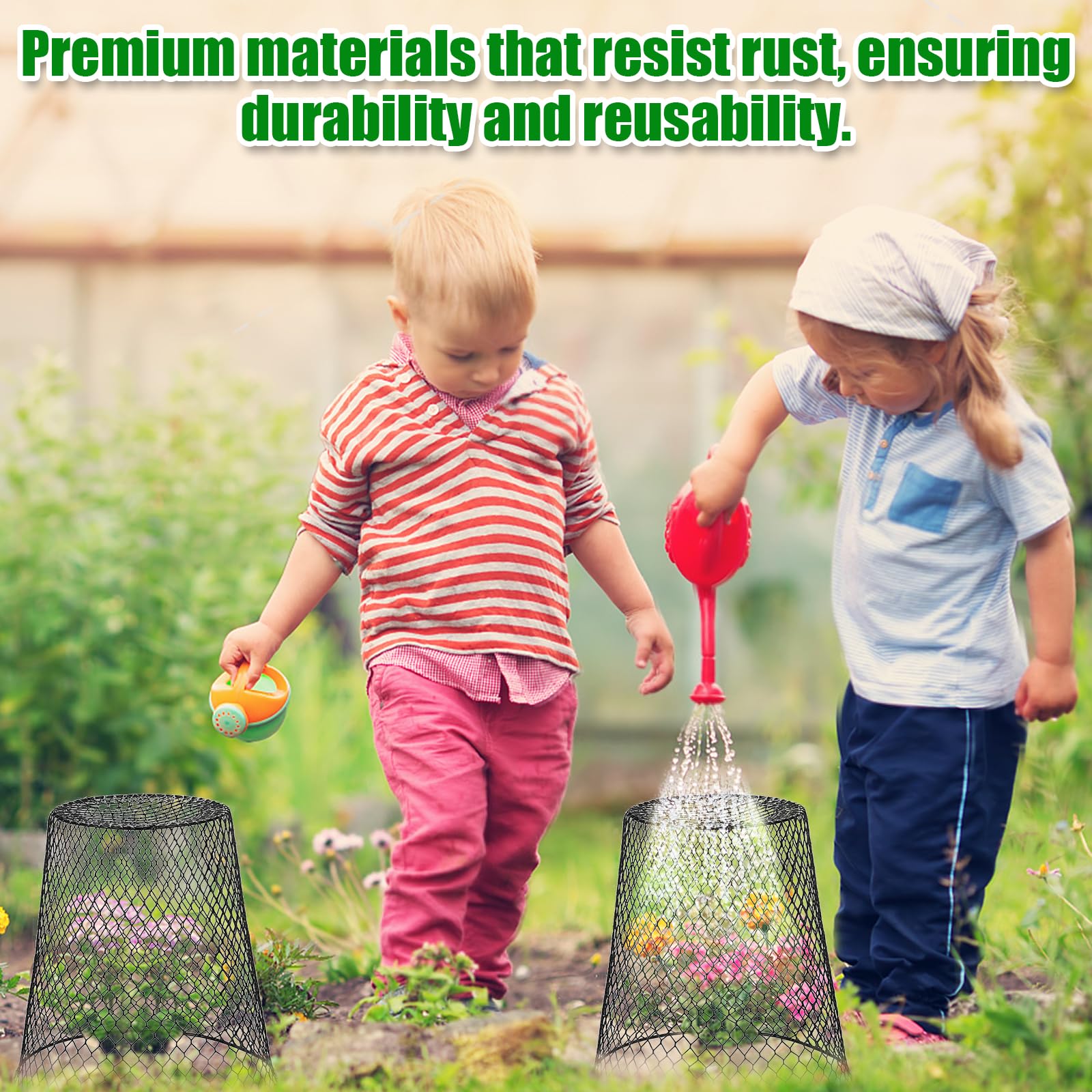 Reusable metal plant protector guards plants from rabbits and birds