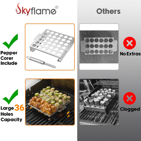 Skyflame 36-hole grill rack for batch pepper roasting on any grill.