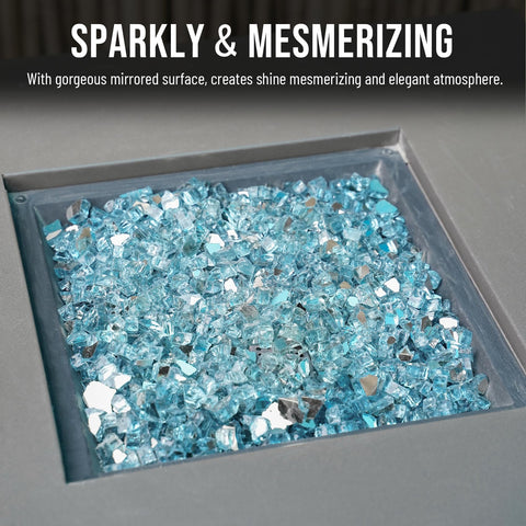 Skyflame Aqua Blue Fire Glass half-inch bag storage keeps stones pristine.