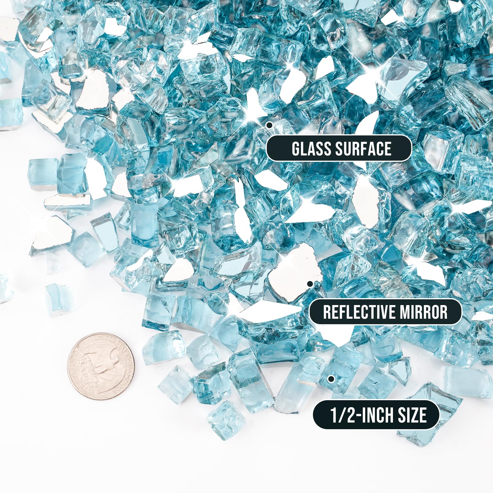 Skyflame Aqua Blue Fire Glass half-inch closeup gloss for radiant flames.