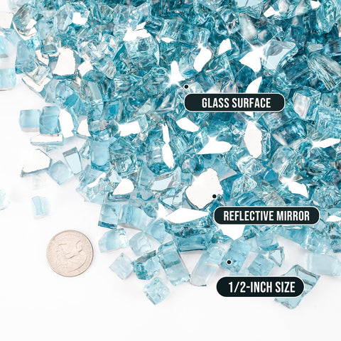 Skyflame Aqua Blue Fire Glass half-inch closeup gloss for radiant flames.