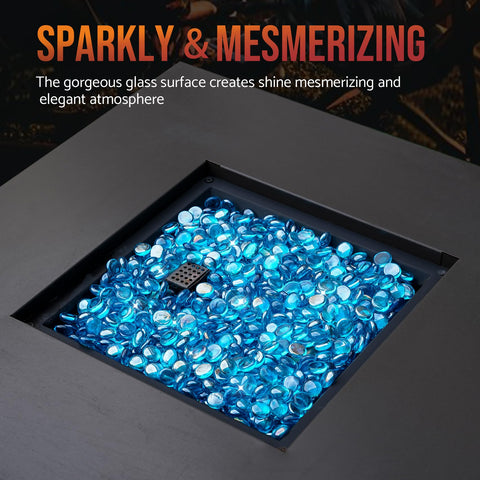 Skyflame Caribbean Blue beads glow softly, enhancing fireplace ambience and easy maintenance