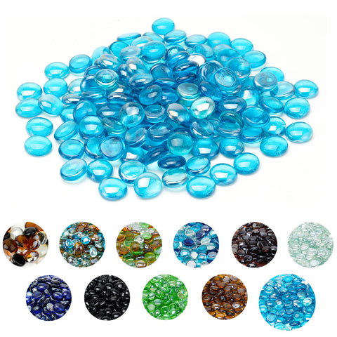 Skyflame Caribbean Blue fire glass beads closeup showing vivid color for dramatic fire pit visuals